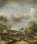 Winterlandschaft mit einem Mann, der ein Schlitten am Ufer eines gefrorenen Flusses repariert – Jan van de Cappelle — Ansicht des Kunstwerks