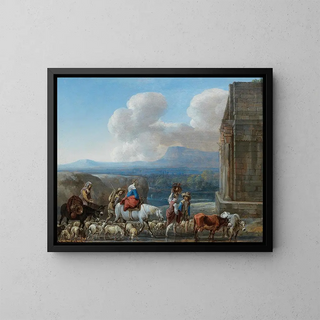 Jan van den Hecke - Shepherds and travellers by a triumphal arch in the Roman Campagna.webp
