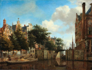 Jan van der Heyden - Amsterdam City View with Houses on the Herengracht and the old Haarlemmersluis.webp