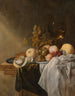 Ein Schüssel mit Pfirsichen und Trauben mit einem Römer und einer geschälten Zitrone - Jasper Geeraerts — Ansicht des Kunstwerks