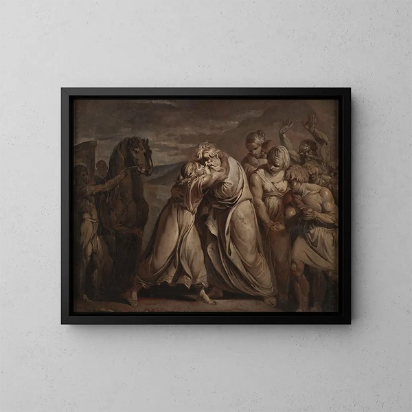 Joseph findet seinen Vater Jakob in der Wüste - Jean-Antoine Julien de Parme — gerahmtes Bild an der Wand