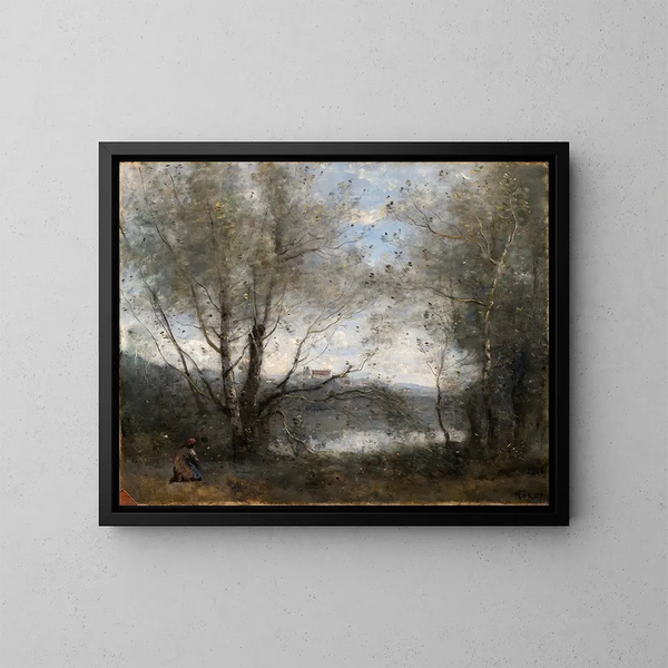 Ein Teich gesehen durch die Bäume - Jean-Baptiste-Camille Corot — gerahmtes Bild an der Wand