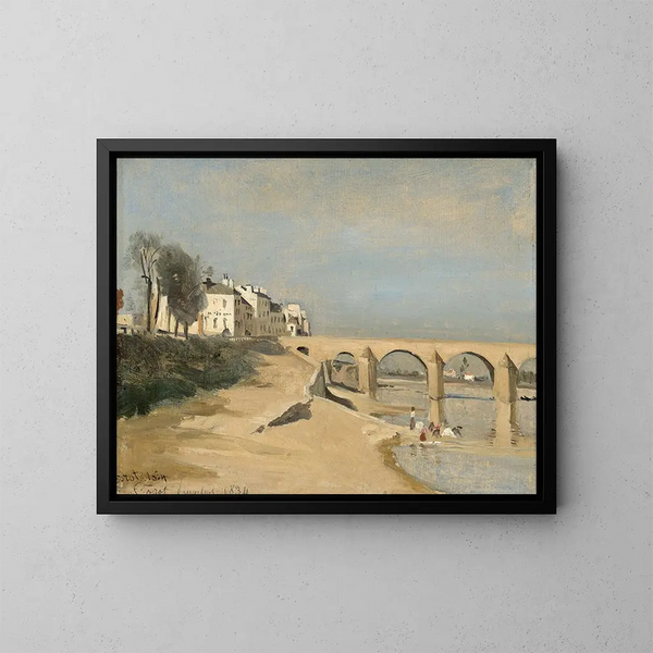 Pont sur la rivière Saône à Mâcon - Jean-Baptiste-Camille Corot — gerahmtes Bild an der Wand