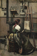 Atelier de Corot Frau sitzend vor einer Staffelei mit einer Mandoline in der Hand - Jean-Baptiste-Camille Corot — Ansicht des Kunstwerks