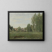 Umgebung von Mantes, kleine Häuser versteckt in den Bäumen in der Nähe des Wasserufers - Jean-Baptiste-Camille Corot — gerahmtes Bild an der Wand