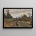 Gouvieux, Bauer und Bäuerin, Weg und Dorf mit Strohhütten - Jean-Baptiste-Camille Corot — gerahmtes Bild an der Wand