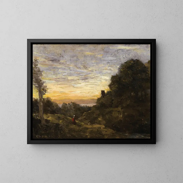 Der Turm in den Bäumen - Jean-Baptiste-Camille Corot — gerahmtes Bild an der Wand