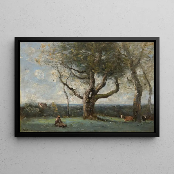 Der große Baum, Umgebung von Gournay - Jean-Baptiste-Camille Corot — gerahmtes Bild an der Wand