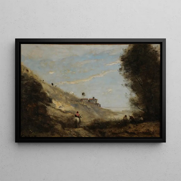 Das Tal mit Reiter - Jean-Baptiste-Camille Corot — gerahmtes Bild an der Wand