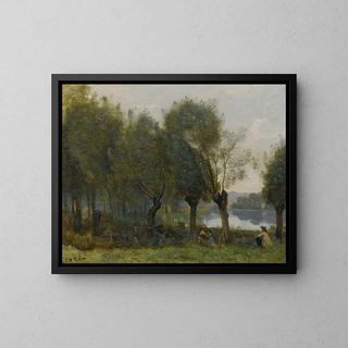 Montgeron, Saulaie am Wasser - Jean-Baptiste-Camille Corot — gerahmtes Bild an der Wand