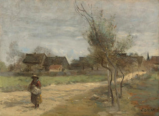 JeanBaptisteCamille Corot - Paysanne Sur Une Route En Vue Dun Village.webp
