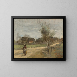 JeanBaptisteCamille Corot - Paysanne Sur Une Route En Vue Dun Village.webp