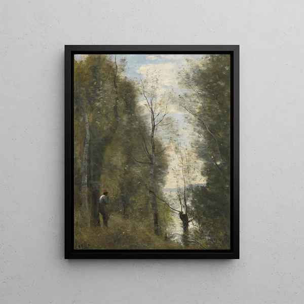 Überflutete Wiesen gesehen durch das Laub - Jean-Baptiste-Camille Corot — gerahmtes Bild an der Wand