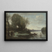 Fluss mit entferntem Turm - Jean-Baptiste-Camille Corot — gerahmtes Bild an der Wand