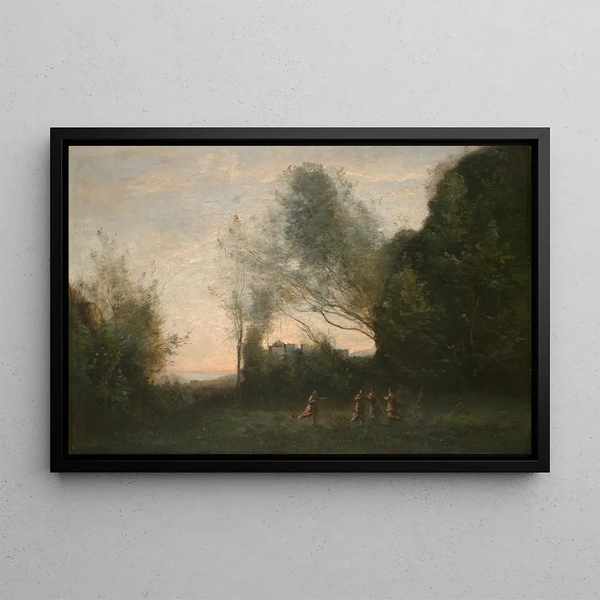 Die Tanz der Nymphen - Jean-Baptiste-Camille Corot — gerahmtes Bild an der Wand