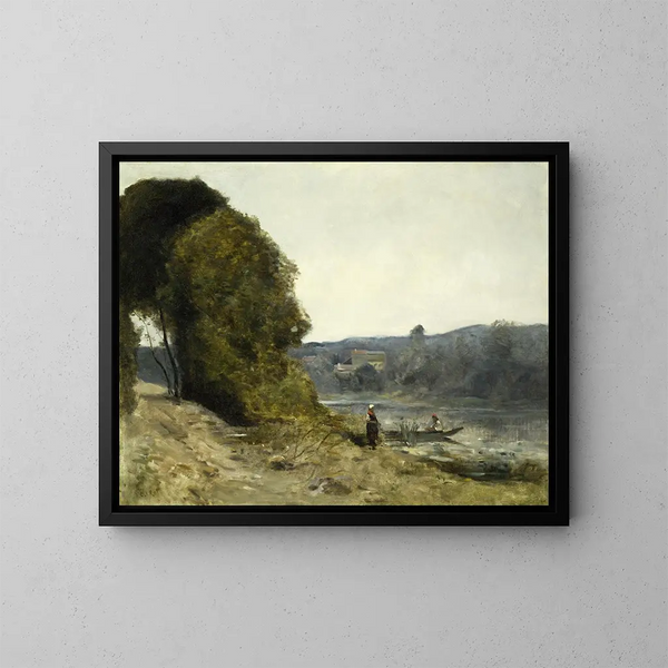 Der Abfahrt des Bootsmanns - Jean-Baptiste-Camille Corot — gerahmtes Bild an der Wand