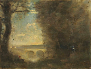 eines Fischers beim Angeln, Souvenir der Mantes-Brücke - Jean-Baptiste-Camille Corot — Ansicht des Kunstwerks