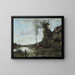 Eine Bäuerin mit ihrer Kuh, der Teich mit Blick auf ein Dorf - Jean-Baptiste-Camille Corot — gerahmtes Bild an der Wand