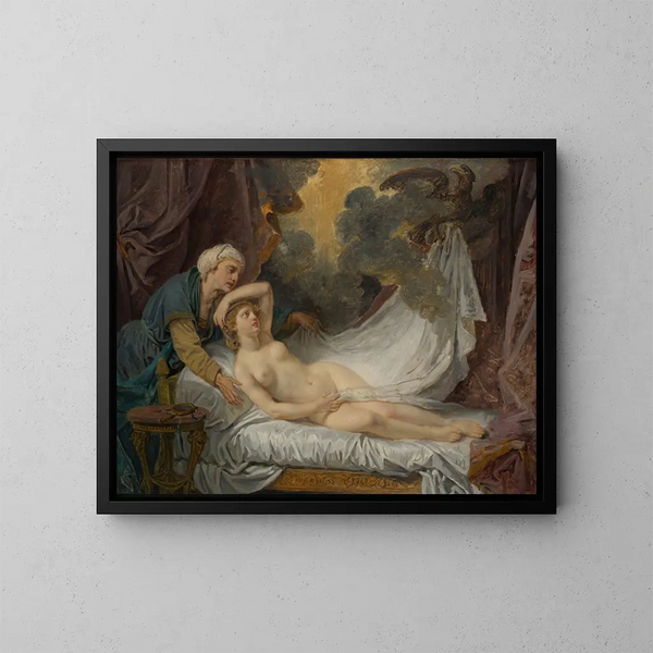 Aigina besucht von Jupiter - Jean-Baptiste Greuze — gerahmtes Bild an der Wand