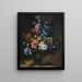 Naturstillleben mit Tulpen, Hyazinthe und anderen Blumen in einer Glasvase auf einem Steinsockel - Jean-Baptiste Monnoyer — gerahmtes Bild an der Wand