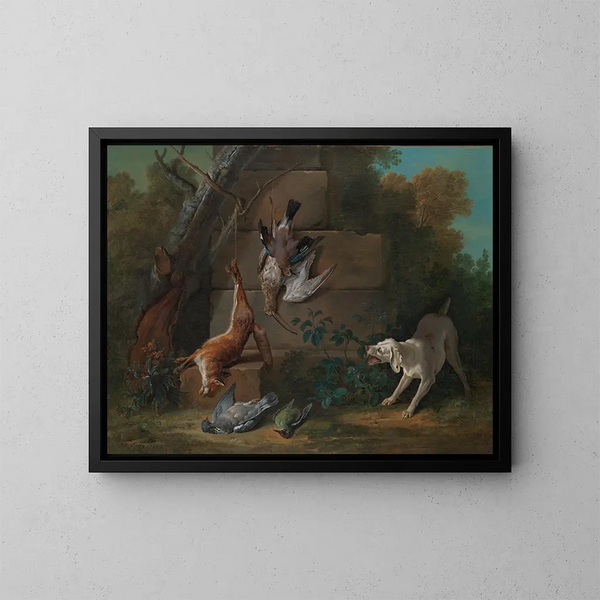 Hund bewacht erlegte Beute - Jean-Baptiste Oudry — gerahmtes Bild an der Wand