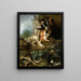 Natur stillleben mit einem Spaniel, der Enten jagt - Jean-Baptiste Oudry — gerahmtes Bild an der Wand