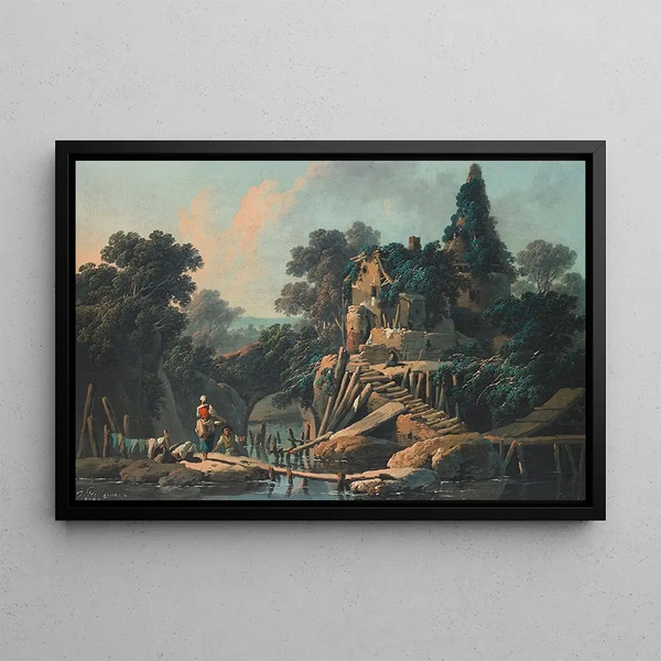 Die alte Farm, ländliche Landschaft - Jean-Baptiste Pillement — gerahmtes Bild an der Wand