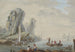 Bucht mit großen Felsen links und Fischern - Jean-Baptiste Pillement — Ansicht des Kunstwerks