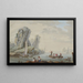 Bucht mit großen Felsen links und Fischern - Jean-Baptiste Pillement — gerahmtes Bild an der Wand