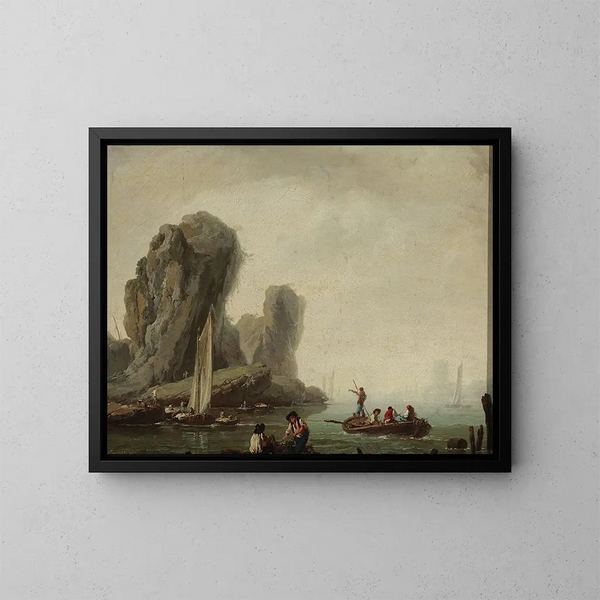 Ansicht des Meeres mit Fischerkähnen - Jean-Baptiste Pillement — gerahmtes Bild an der Wand