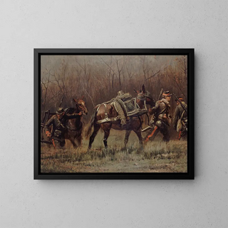 JeanBaptiste douard Detaille - Scne militaire mobiles conduisant des mulets dambulances fragment du panorama de Champigny.webp