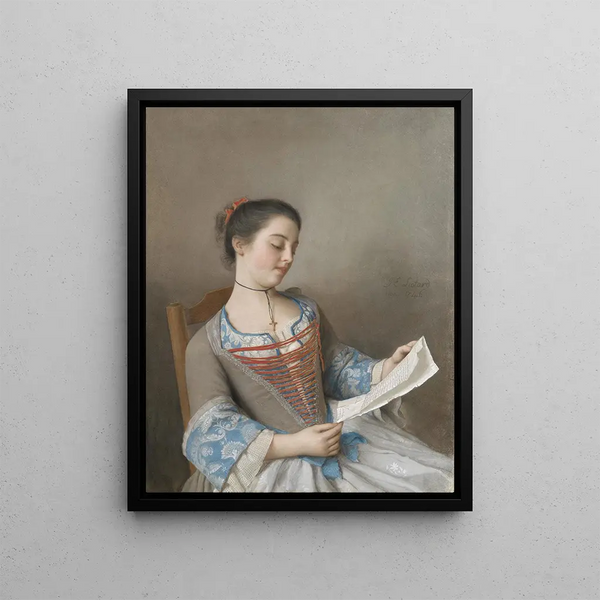Die Nichte des Künstlers Marianne Lavergne bekannt als La Liseuse - Jean-Étienne Liotard — gerahmtes Bild an der Wand