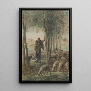 JeanFranois Millet - A Shepherdess and Her Flock in the Shade of Trees.webp