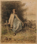 Junge Schäferin sitzend auf einer Barriere - Jean-François Millet — Ansicht des Kunstwerks