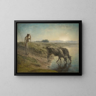JeanFranois Millet - Peasant Watering his cows on the bank of the Allier River dusk.webp