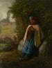 Bergère sitzend auf einem Felsen - Jean-François Millet — Ansicht des Kunstwerks