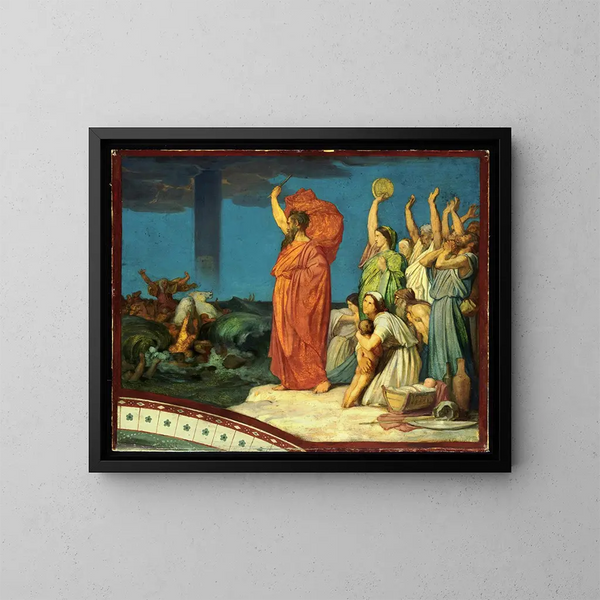 Moses befiehlt den Wassern, sich über die ägyptische Armee zu schließen - Jean-Hippolyte Flandrin — gerahmtes Bild an der Wand