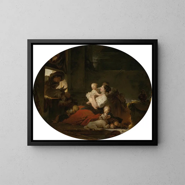 Die glückliche Familie - Jean-Honoré Fragonard — gerahmtes Bild an der Wand
