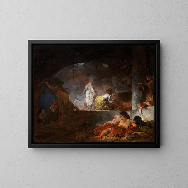 Die Wäscherinnen - Jean-Honoré Fragonard — gerahmtes Bild an der Wand