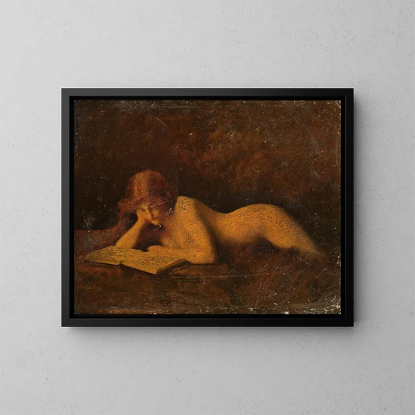 Frau liest - Jean-Jacques Henner — gerahmtes Bild an der Wand