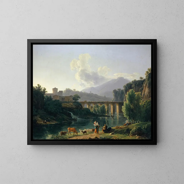 Landschaft im römischen Stil mit Viadukt - Jean-Joseph-Xavier Bidauld — gerahmtes Bild an der Wand