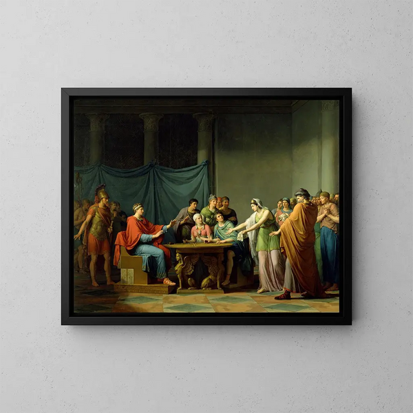Bérénice, die Ptolemaios vorwirft - Jean-Joseph Taillasson — gerahmtes Bild an der Wand