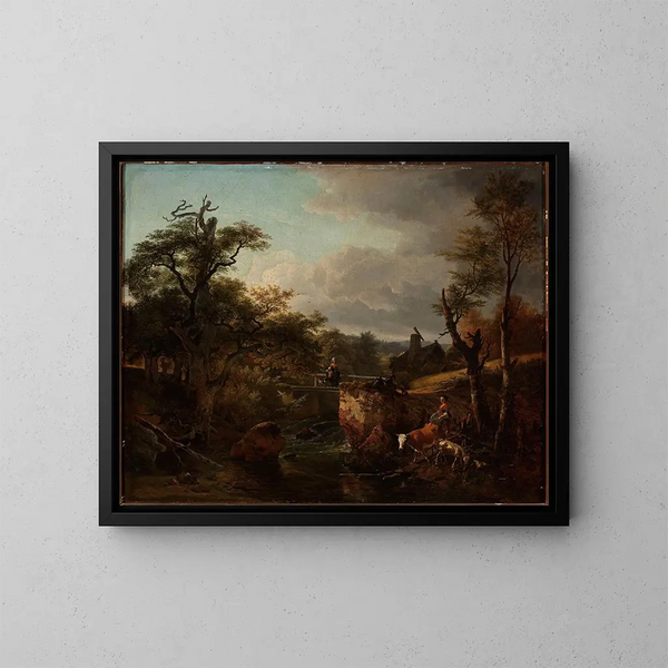 Landschaft mit Wasserfall - Jean-Louis Demarne — gerahmtes Bild an der Wand