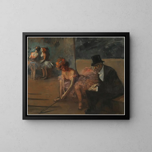 Tänzerin und Bewunderer hinter der Bühne - Jean-Louis Forain — gerahmtes Bild an der Wand