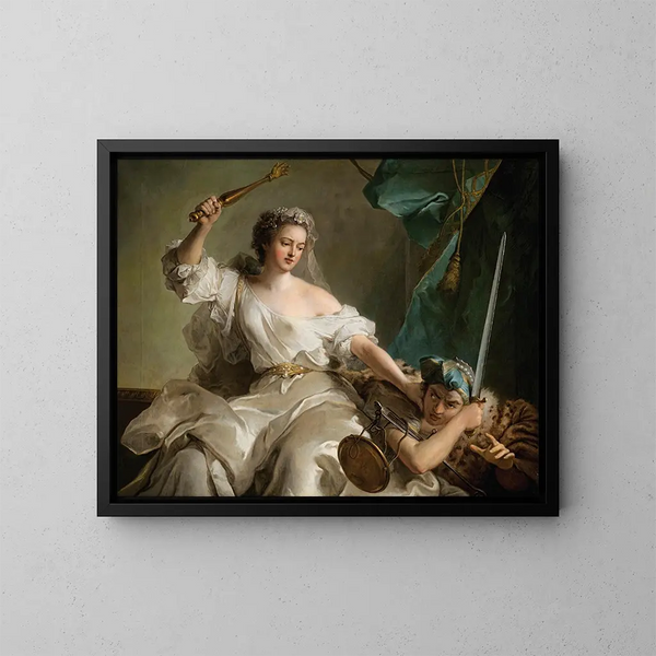 Allegorie der Gerechtigkeit, die die Ungerechtigkeit bestraft 1737 - Jean-Marc Nattier — gerahmtes Bild an der Wand