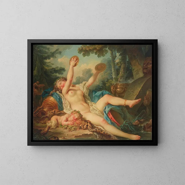 Bacchante liegend spielend mit Becken - Jean-Simon Berthélemy — gerahmtes Bild an der Wand