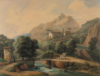Italienisches Landschaftsgemälde, die Abtei und die Mönche - Jean-Victor Bertin — Ansicht des Kunstwerks