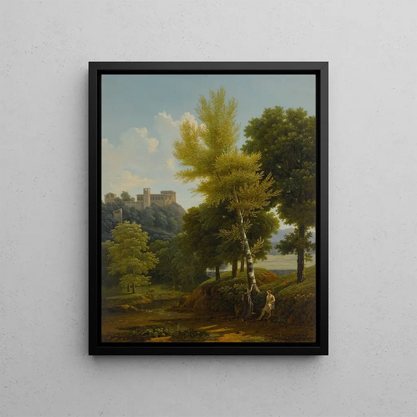 JeanVictor Bertin - View of a brook in the countryside a castle in the hillside above with Pris and Oenone in the foreground.webp