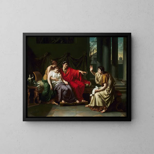 Virgile liest die Aeneis vor Augustus, Octavia und Livie - Jean Baptiste Joseph Wicar — gerahmtes Bild an der Wand