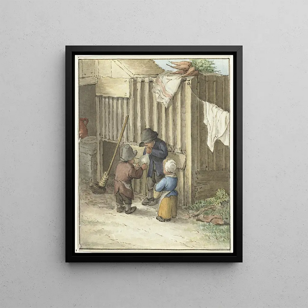 Drei Kinder spielen mit einer Schweinsblase - Jean Bernard — gerahmtes Bild an der Wand